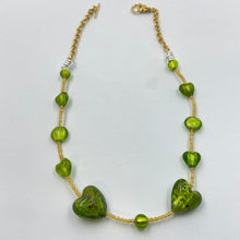 Load image into Gallery viewer, Pistachio GreenLarge Hearth  Murano beads on Czech Sand Beads.
