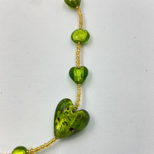 Load image into Gallery viewer, Pistachio GreenLarge Hearth  Murano beads on Czech Sand Beads.
