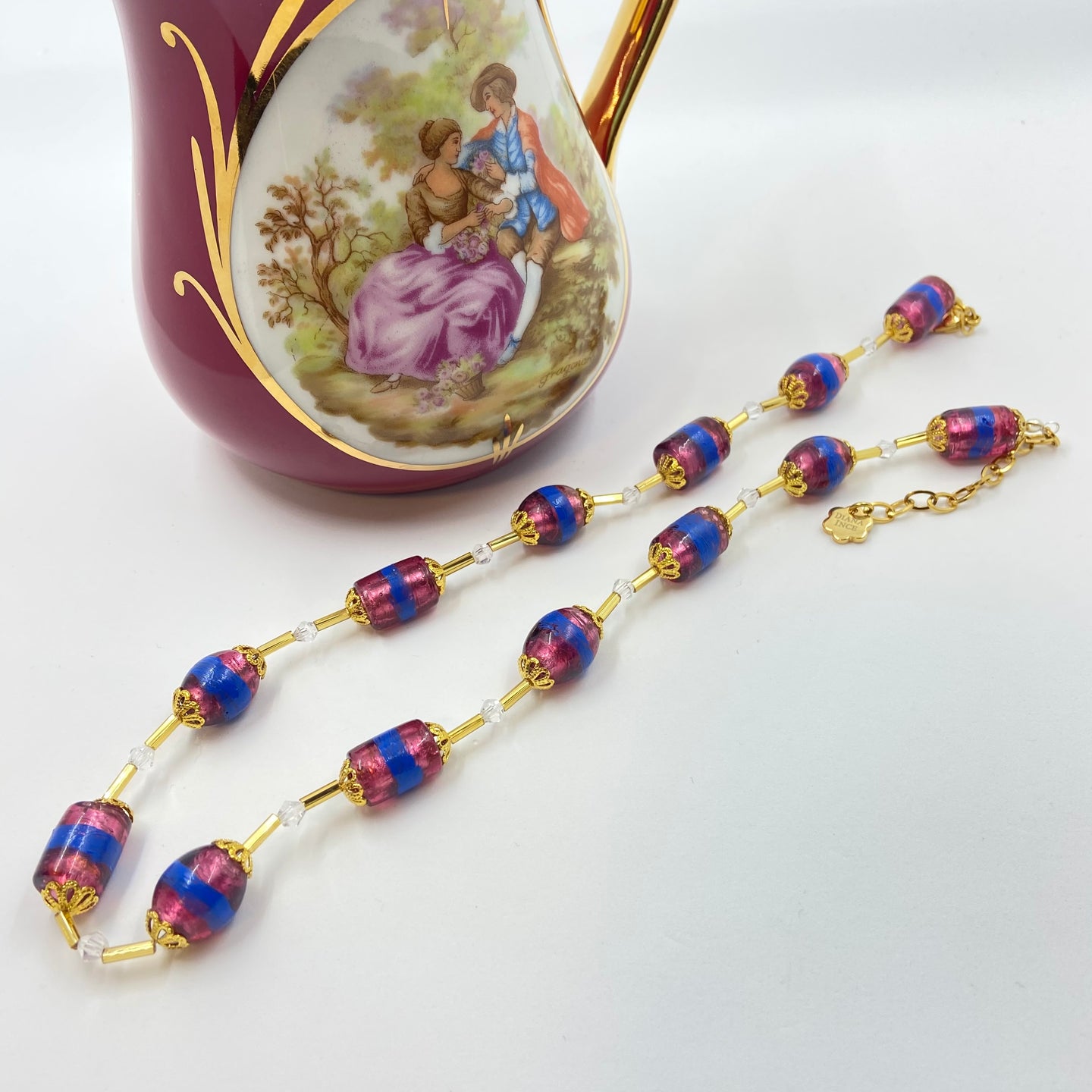 Enamel Striped Candy Pink Murano Beads Necklace