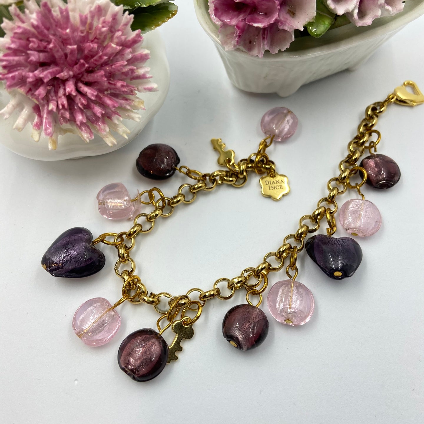 Cotton Pink -Grape Murano Beads Bracelet