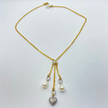 Load image into Gallery viewer, Silver Hearth Double Pearl 18K Gold Plated Necklace
