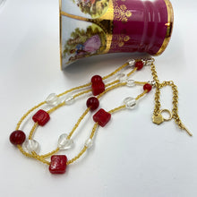 Load image into Gallery viewer, Double Strand Rose Lipstick White Murano Beads on Czech Sand Beads.
