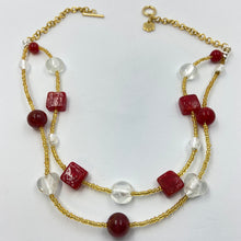 Load image into Gallery viewer, Double Strand Rose Lipstick White Murano Beads on Czech Sand Beads.
