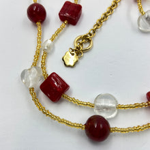 Load image into Gallery viewer, Double Strand Rose Lipstick White Murano Beads on Czech Sand Beads.
