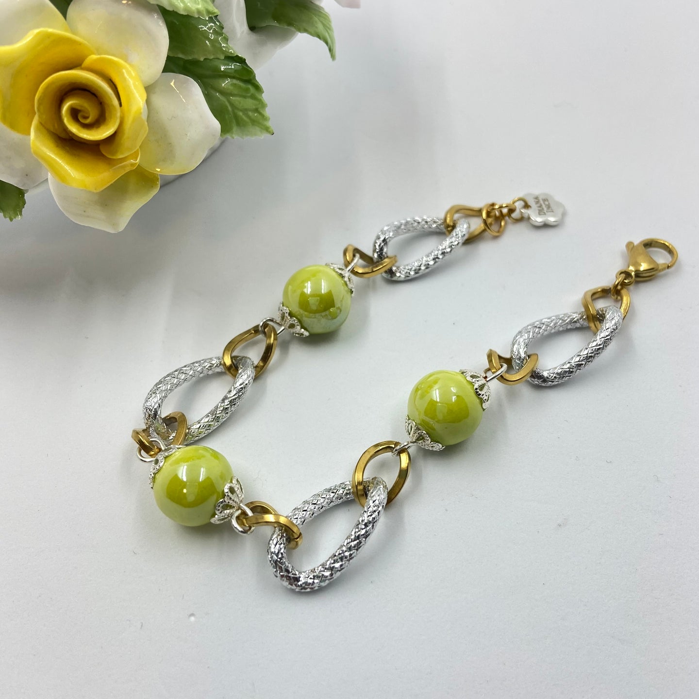 Lime Color Porcelain Silver Plated Bracelet