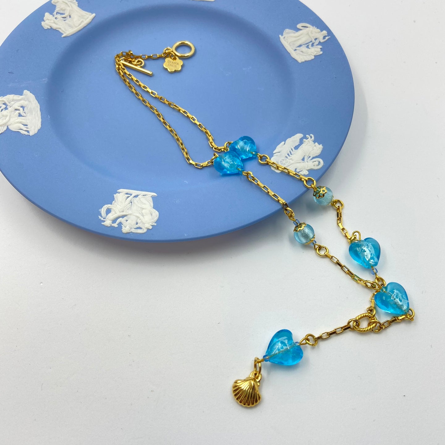 18K gold plated, Sky Blue Murano Bead Necklace