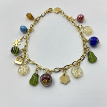 Load image into Gallery viewer, Green-White Purse Lampwork Bead 18K Gold Plated Bracelet
