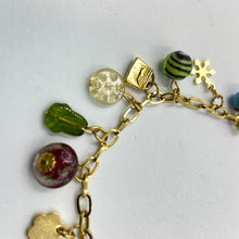 Load image into Gallery viewer, Green-White Purse Lampwork Bead 18K Gold Plated Bracelet
