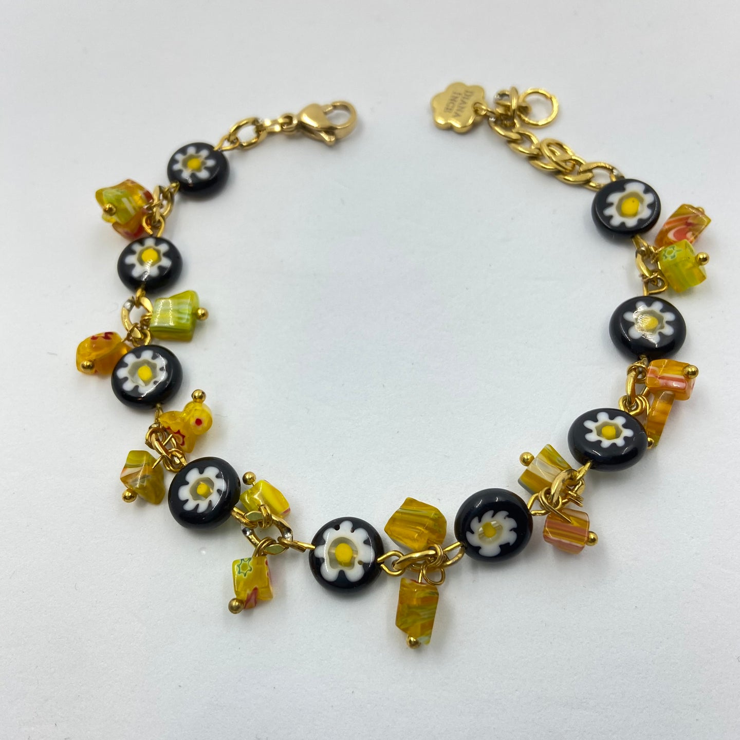 Millefiori Black Daisy Bracelet