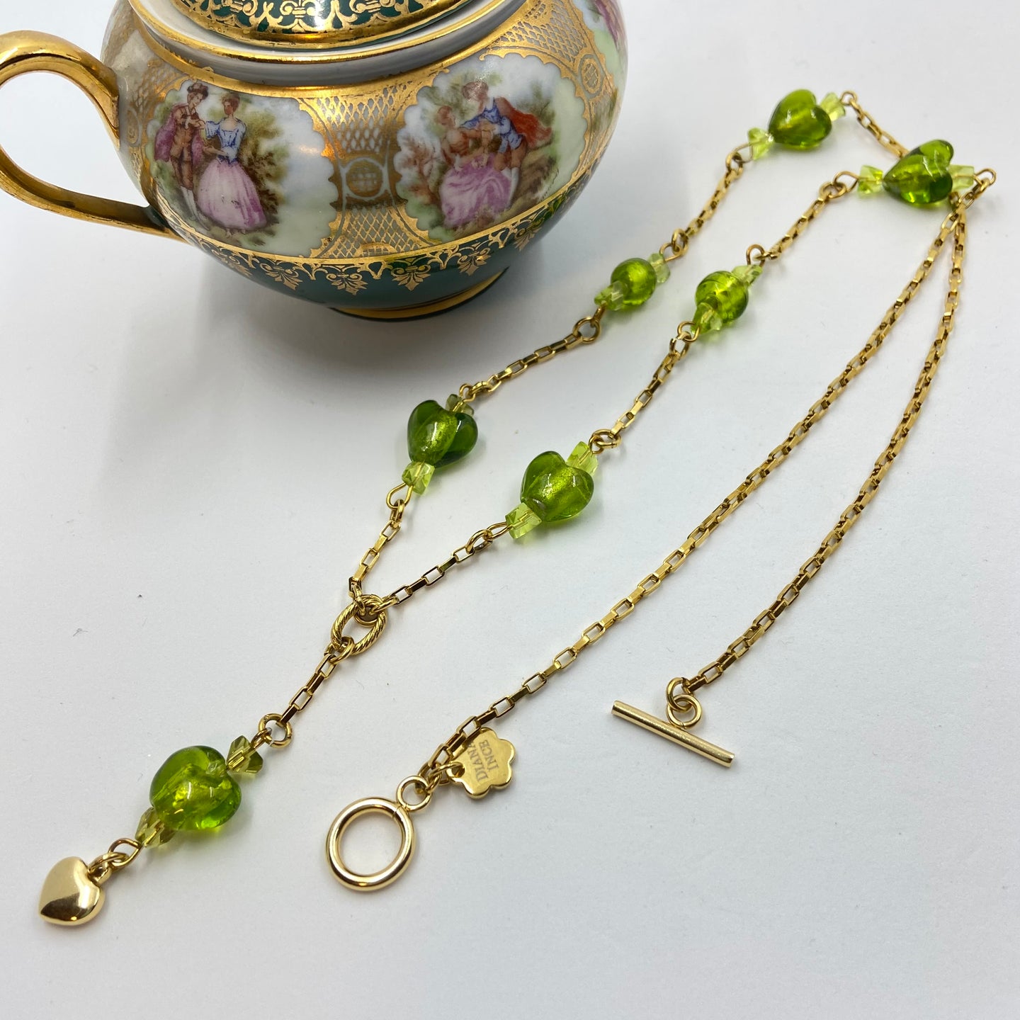 18K gold plated, Emerald Green Murano Bead necklace