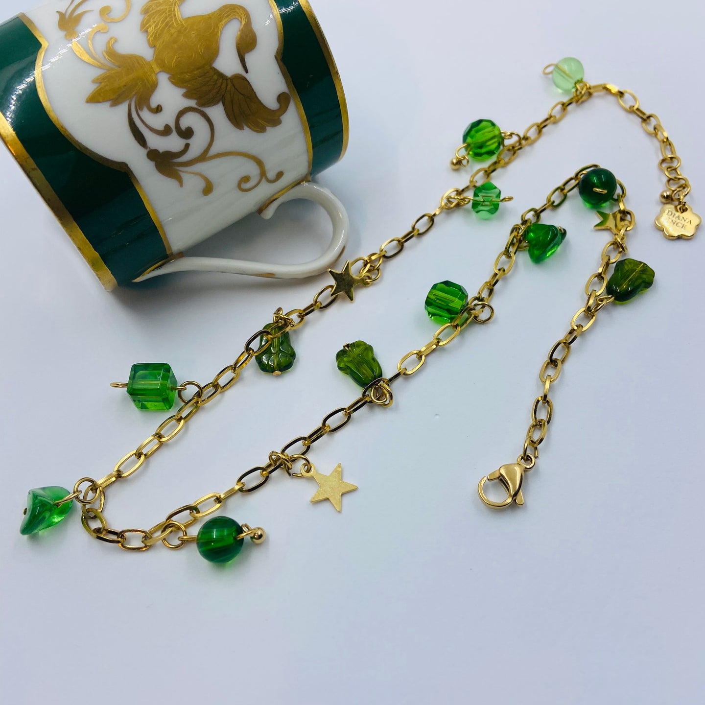 Green Czech Glass Star Charm Necklace