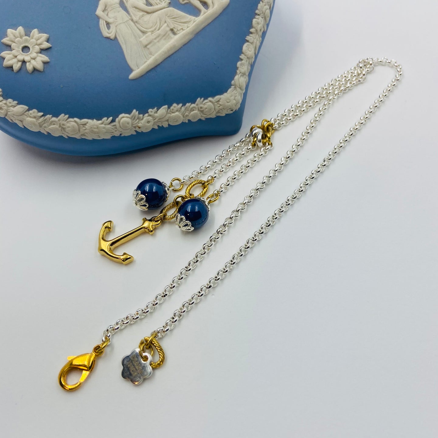 Golden Anchor Double Porcelain Silver Plated Necklace