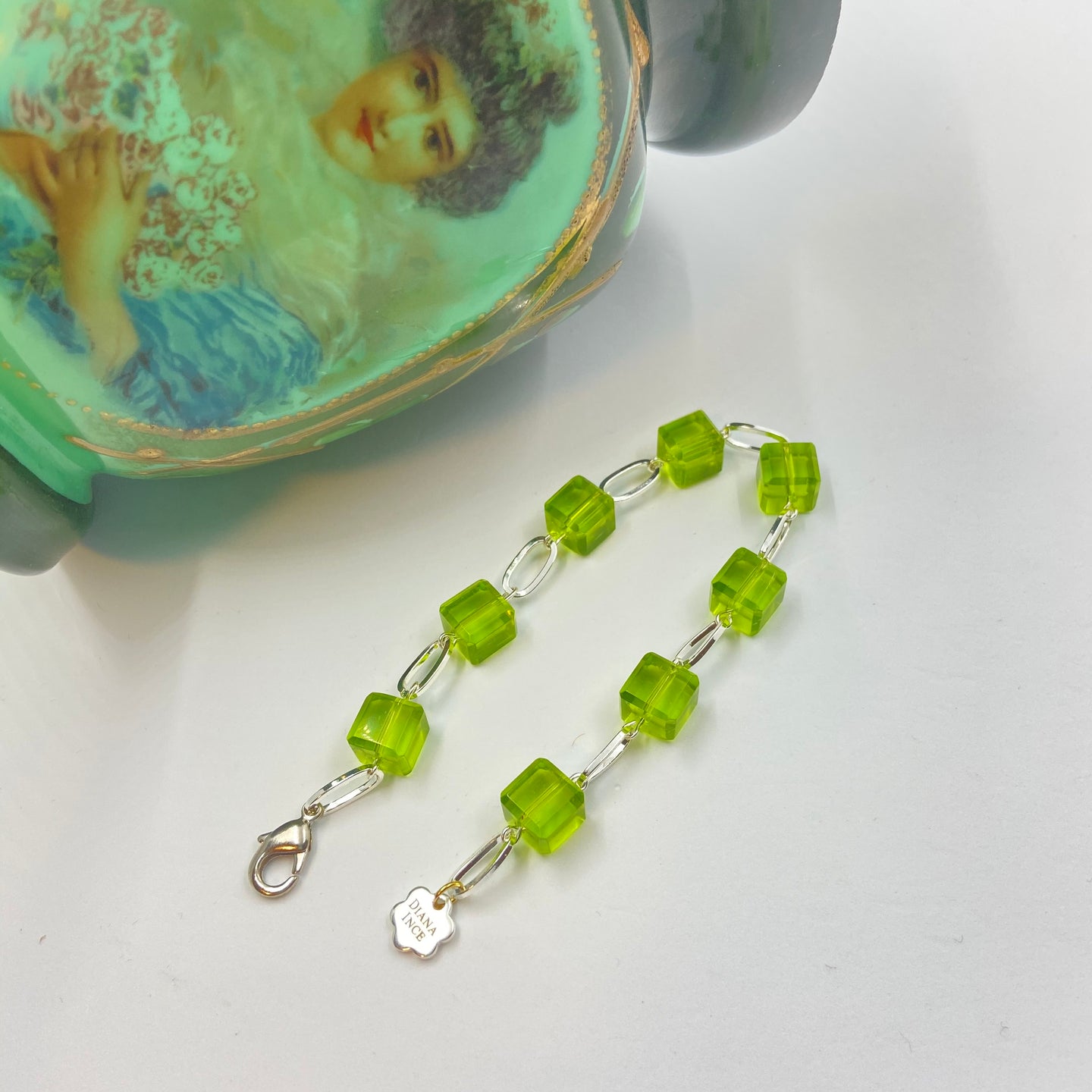 Shiny Green Czech Glass Bead Bracelet