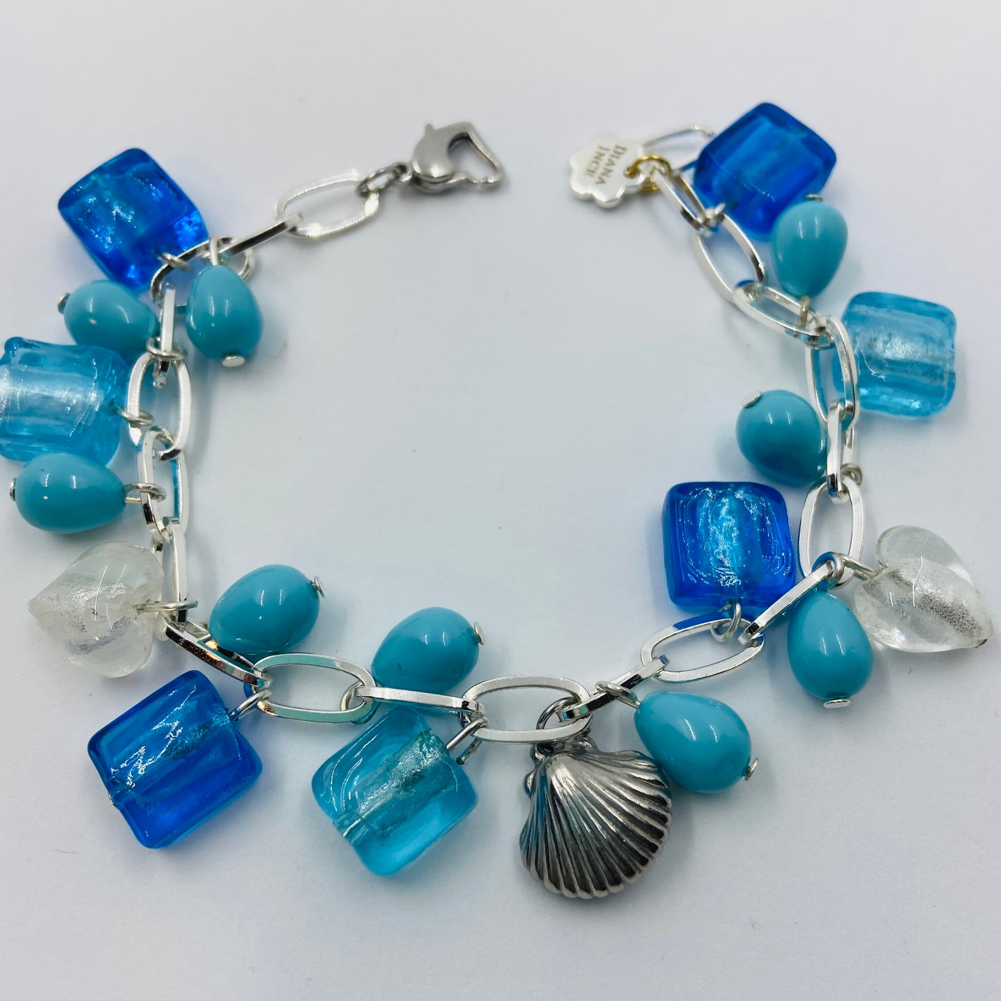 Sky Blue Murano Beads Sea Shell Bracelet