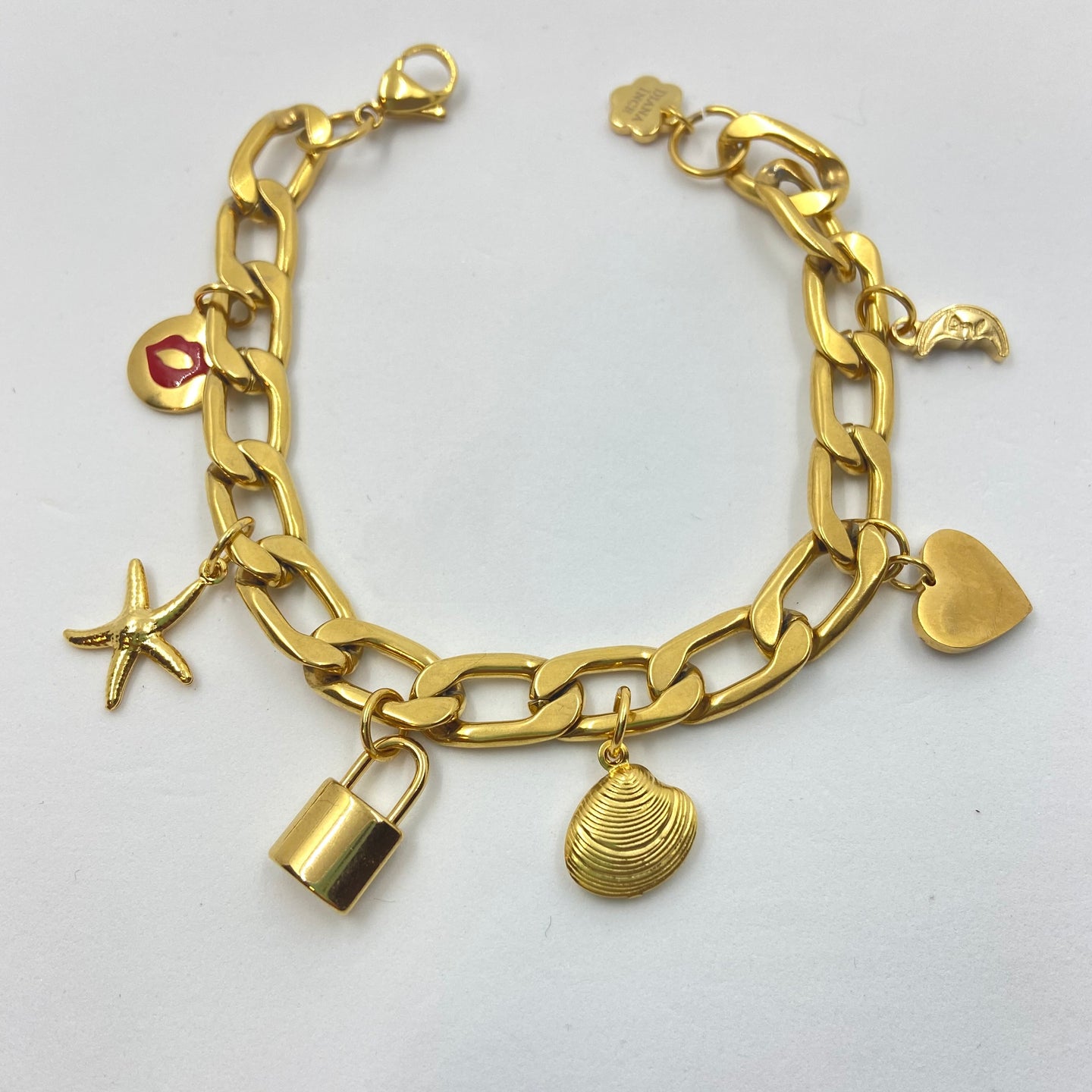 Six-Charm Curb Chain Bracelet