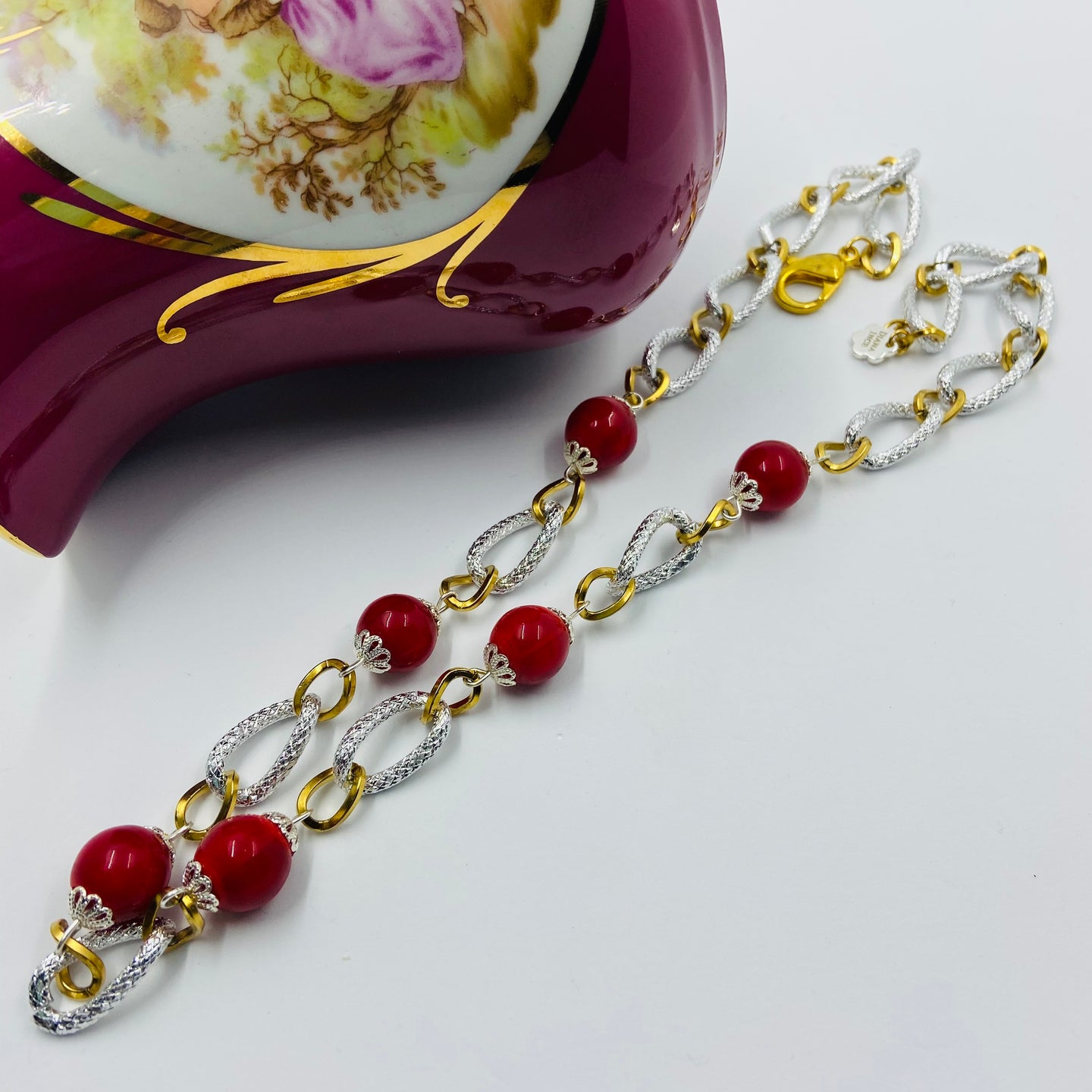 Fire Red Glass Silver Plated Necklace