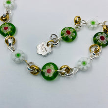 Load image into Gallery viewer, Millefiori Green White Daisy Woven Chain Bracelet
