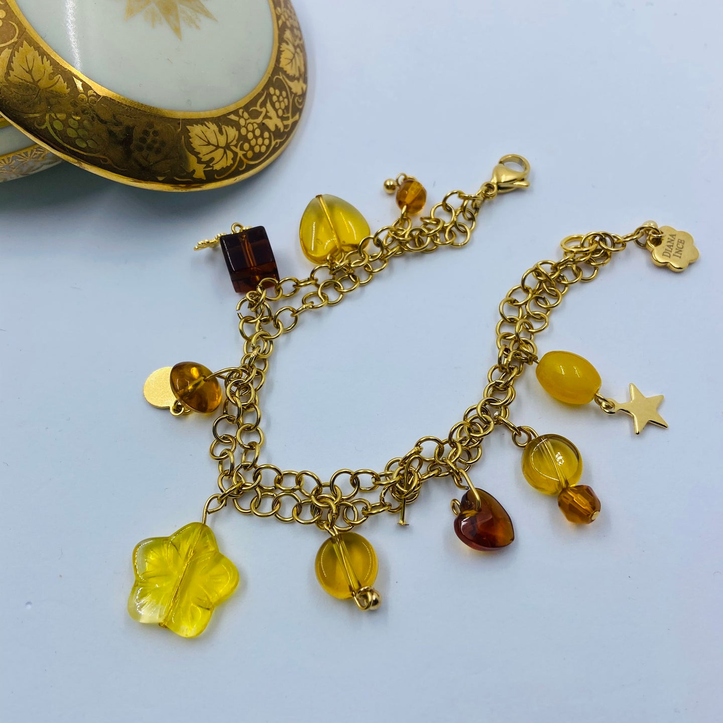 Double Chain Amberish Mixed Glass Beads Bracelet