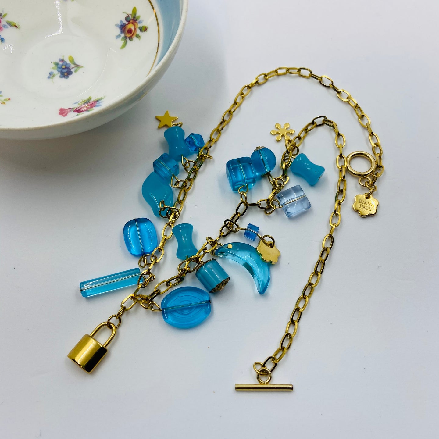 Blue Czech Glass LockCharm Necklace