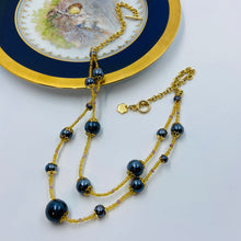 Load image into Gallery viewer, Double Strand Dark Blue Porcelain Beads on Czech Sand Beads.
