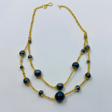 Load image into Gallery viewer, Double Strand Dark Blue Porcelain Beads on Czech Sand Beads.
