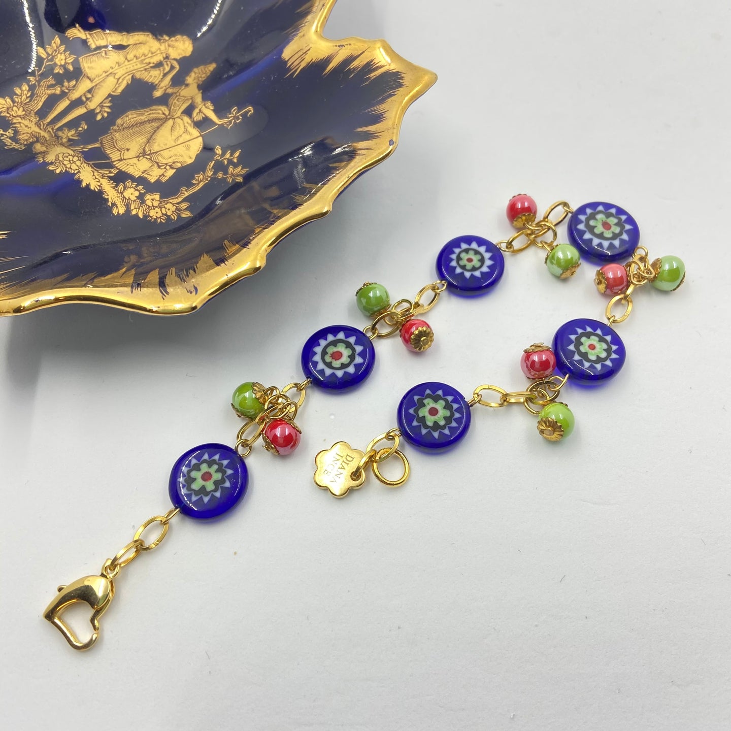 Dark Blue Millefiori Green-Red Porcelain Bracelet