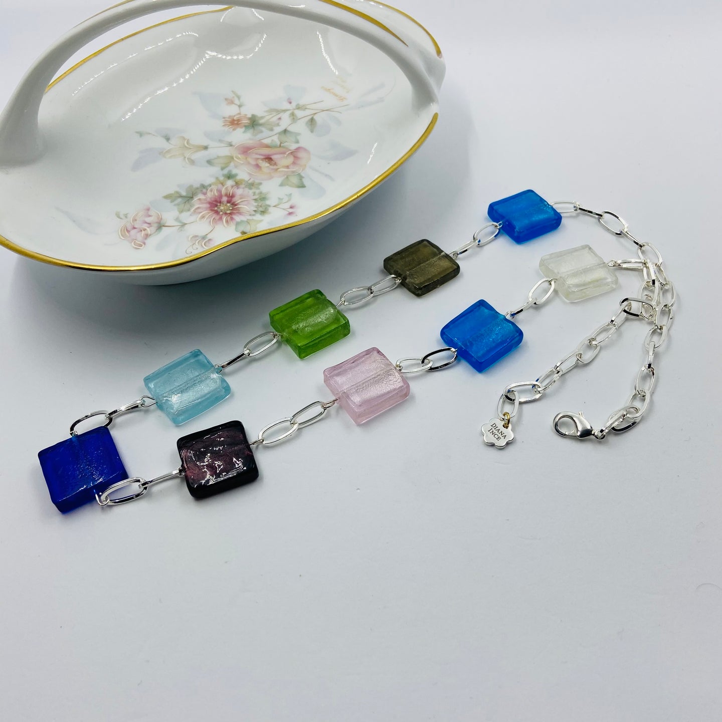 Multi Color Square Murano Beads Necklace