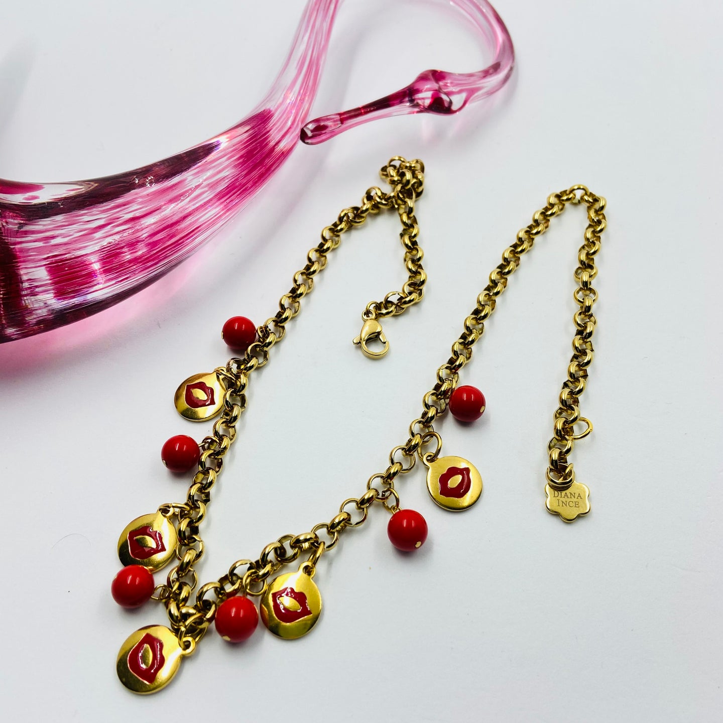 Lips Charm Red Bead Necklace