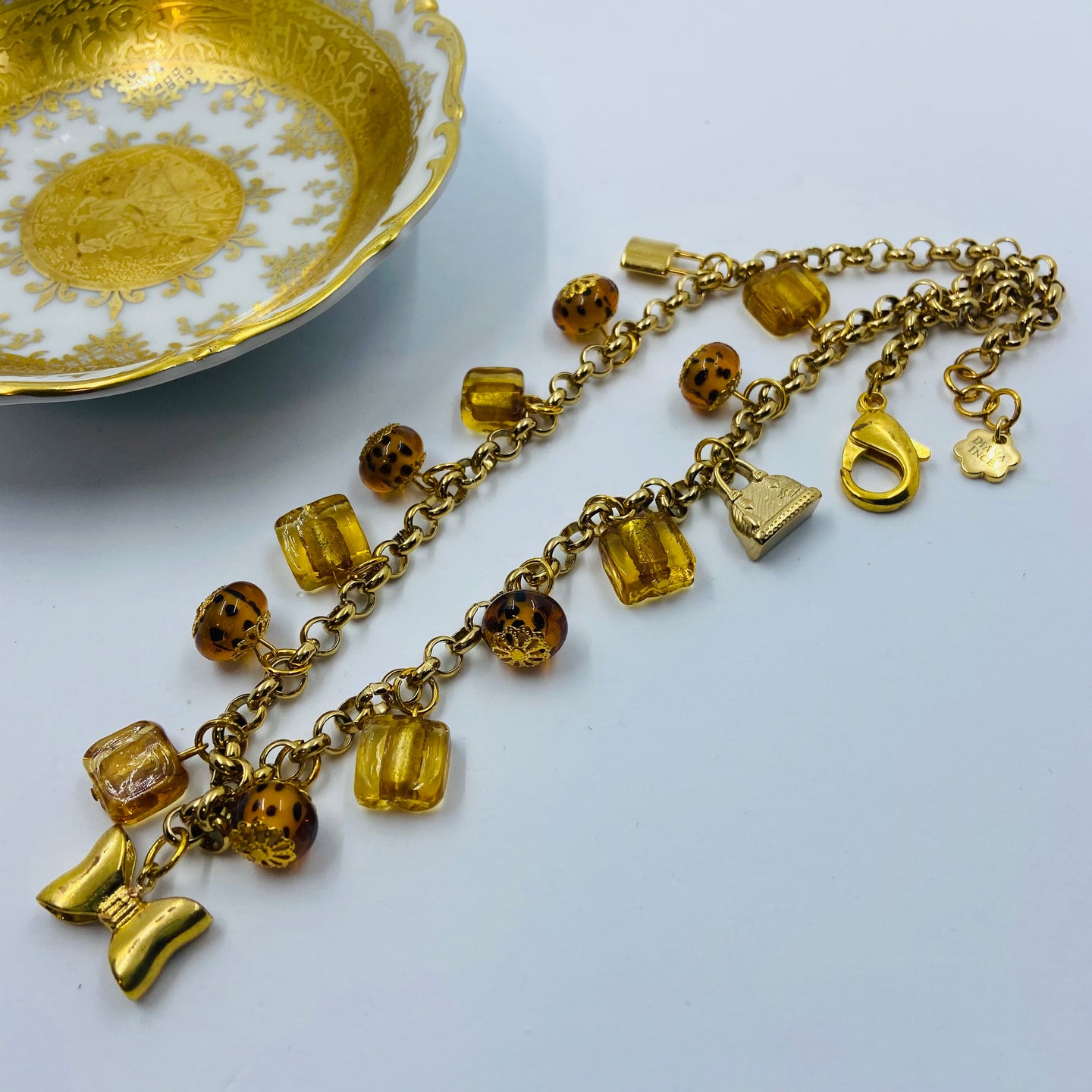 Amber Murano and Leopard Glass Beads Rich Necklace