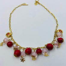 Load image into Gallery viewer, Pomegranate  Red - Baby Pink  Lampwork Bead Necklace
