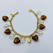 Load image into Gallery viewer, Amber Brown and White Murano  Key-Lock Charm Bracelet
