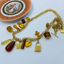 Load image into Gallery viewer, Double Chain Amber Czech Glass Lock Charm Necklace
