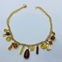 Load image into Gallery viewer, Double Chain Amber Czech Glass Lock Charm Necklace
