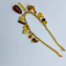 Load image into Gallery viewer, Double Chain Amber Czech Glass Lock Charm Necklace
