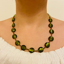 Load image into Gallery viewer, Moss Green Murano Golden Tube Necklace
