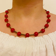 Load image into Gallery viewer, Shiny Red Murano Gold Tubes Beads Necklace
