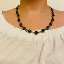 Load image into Gallery viewer, Cobalt Porcelain Beads Golden Tube Necklace
