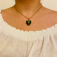 Load image into Gallery viewer, Hand Made Large Green Heart on Gold Plated Chain Necklace
