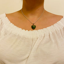 Load image into Gallery viewer, Hand Made Large Green Heart on Silver Plated Chain Necklace
