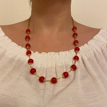 Load image into Gallery viewer, Shiny Red Murano Silver-Gold Tubes Necklace
