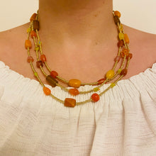 Load image into Gallery viewer, Triple Strand Orange Red Handmade Glass Beads Necklace
