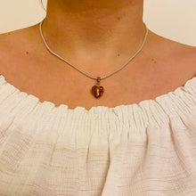 Load image into Gallery viewer, Hand Made Murano Amber Colour Heart on Silver Plated Chain Necklace
