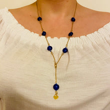 Load image into Gallery viewer, Seven Deep Blue Murano Beads 18K Gold Plated Necklace
