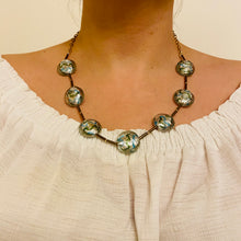 Load image into Gallery viewer, Blue-Green Striped Silver Murano Beads Necklace
