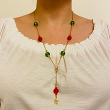 Load image into Gallery viewer, Seven Green - Red Murano Beads 18K Gold Plated Necklace
