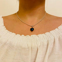 Load image into Gallery viewer, Hand Made Murano Blacksea Colour Heart on Silver Plated Chain Necklace
