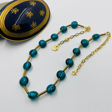 Load image into Gallery viewer, Tile Blue Murano Golden Tube Necklace
