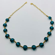 Load image into Gallery viewer, Tile Blue Murano Golden Tube Necklace
