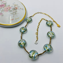 Load image into Gallery viewer, Blue-Green Striped Silver Murano Beads Necklace
