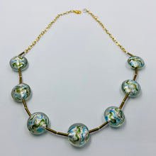 Load image into Gallery viewer, Blue-Green Striped Silver Murano Beads Necklace
